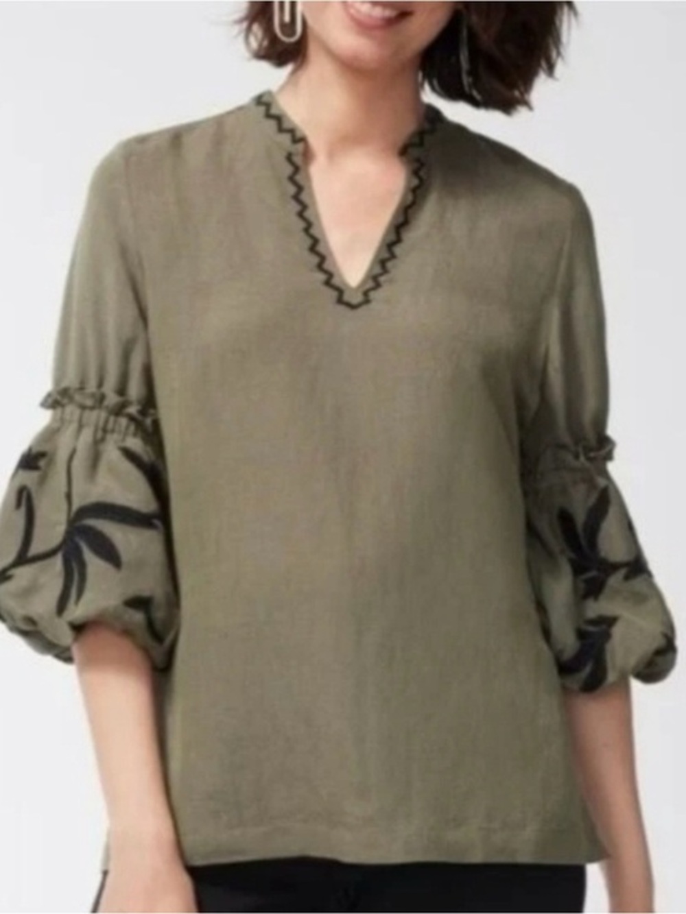 Chico’s Linen Embroidered Lantern Tunic Top